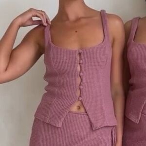 NEW Sabo Emilee Top Mauve Waffle Knit Button Front Tank Size Medium NWT
